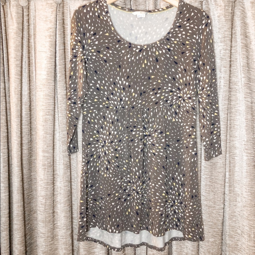 Boden Three Quarter Sleeve Gray & Yellow Abstract Print Tunic Size 10
